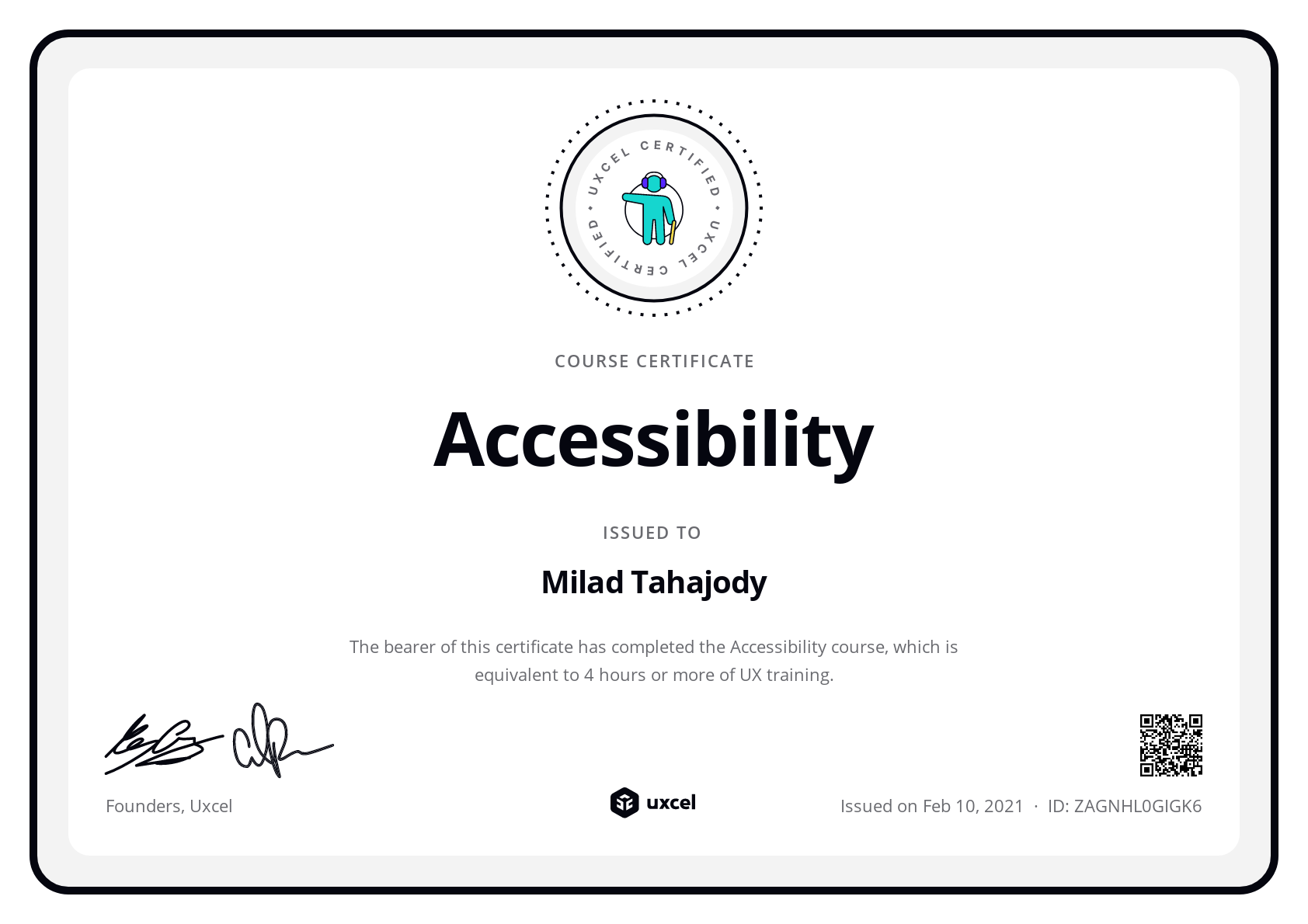 Milad Tahajody's certificate
